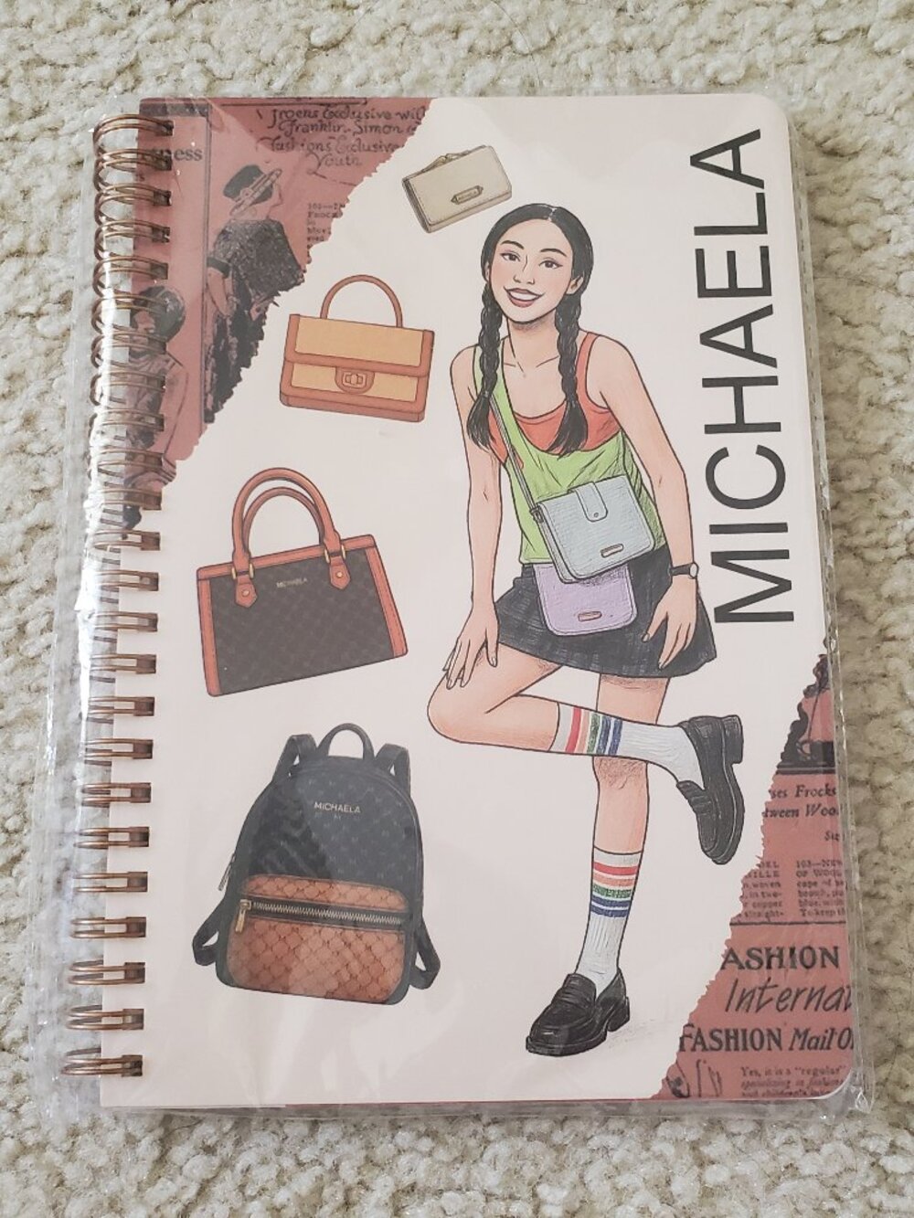 Michaela Fashion Themed Spiral Notebook Journal Pink Vintage Design Style Rose